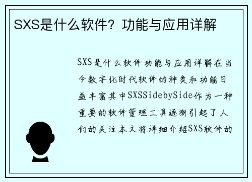 SXS是什么软件？功能与应用详解